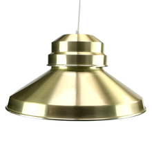 Load image into Gallery viewer, A classic 1970s Holmegaard pendant lamp in brass. With a diameter of 40 cm 15,75 inch and a height of 26 cm 10,25 inch, it features a warm, patinated finish with some minor wear and scratches, consistent with its age.
