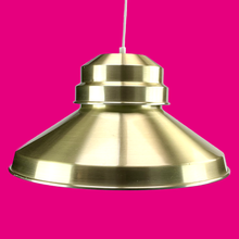 Load image into Gallery viewer, A classic 1970s Holmegaard pendant lamp in brass. With a diameter of 40 cm 15,75 inch and a height of 26 cm 10,25 inch, it features a warm, patinated finish with some minor wear and scratches, consistent with its age.