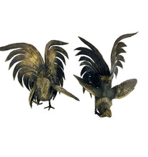 Load image into Gallery viewer, Vintage 1960s Solid Brass Fighting Rooster Sculptures – Mid-Century Modern (MCM) Pair – Patinated Antique Brass – UK Made