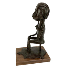 Lade das Bild in den Galerie-Viewer, Bronze sculpture of a seated figure on a wooden base against a white background