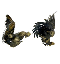 Load image into Gallery viewer, Two bronze rooster sculptures on a white background