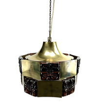 Load image into Gallery viewer, A beautiful retro Claus Bolby pendant light featuring a patinated brass body and a smoked glass insert. The lamp is fully intact and in excellent vintage condition.