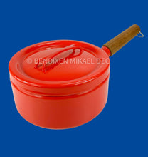 Load image into Gallery viewer, RED Vintage Danish "Kobenstyle" Enamel Pot – Mid-Century Copenhagen Style w/ Teak Handle