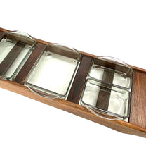 Load image into Gallery viewer, 1960s Midcentury Rosewood Cabaret Tray with 4 Holmegaard Smoked Grey Display Glasses – Scandinavian Modern