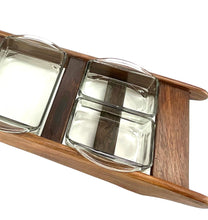 Load image into Gallery viewer, 1960s Midcentury Rosewood Cabaret Tray with 4 Holmegaard Smoked Grey Display Glasses – Scandinavian Modern