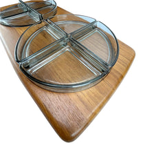 Load image into Gallery viewer, Digsmed Teak Cabaret tray with 8 Holmegaard display glass in two circles, 1960s
