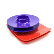 Lade das Bild in den Galerie-Viewer, Purple and red Rosti melamine egg cups and buttering boards on a white background