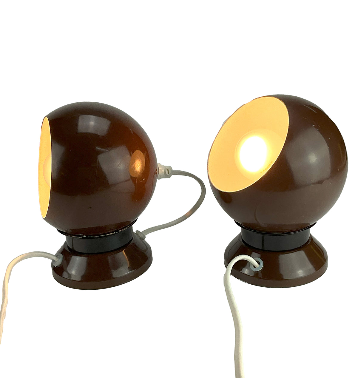 Hamalux Denmark Pair of Iconic Brown Eye Ball Table Lamps, Sold as a set.