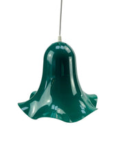 Charger l'image dans la galerie, Flower-shaped lamp pendant from the 70s, green plastic, rim with a wave look.