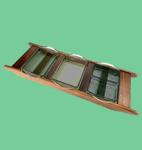 Load image into Gallery viewer, 1960s Midcentury Rosewood Cabaret Tray with 4 Holmegaard Smoked Grey Display Glasses – Scandinavian Modern