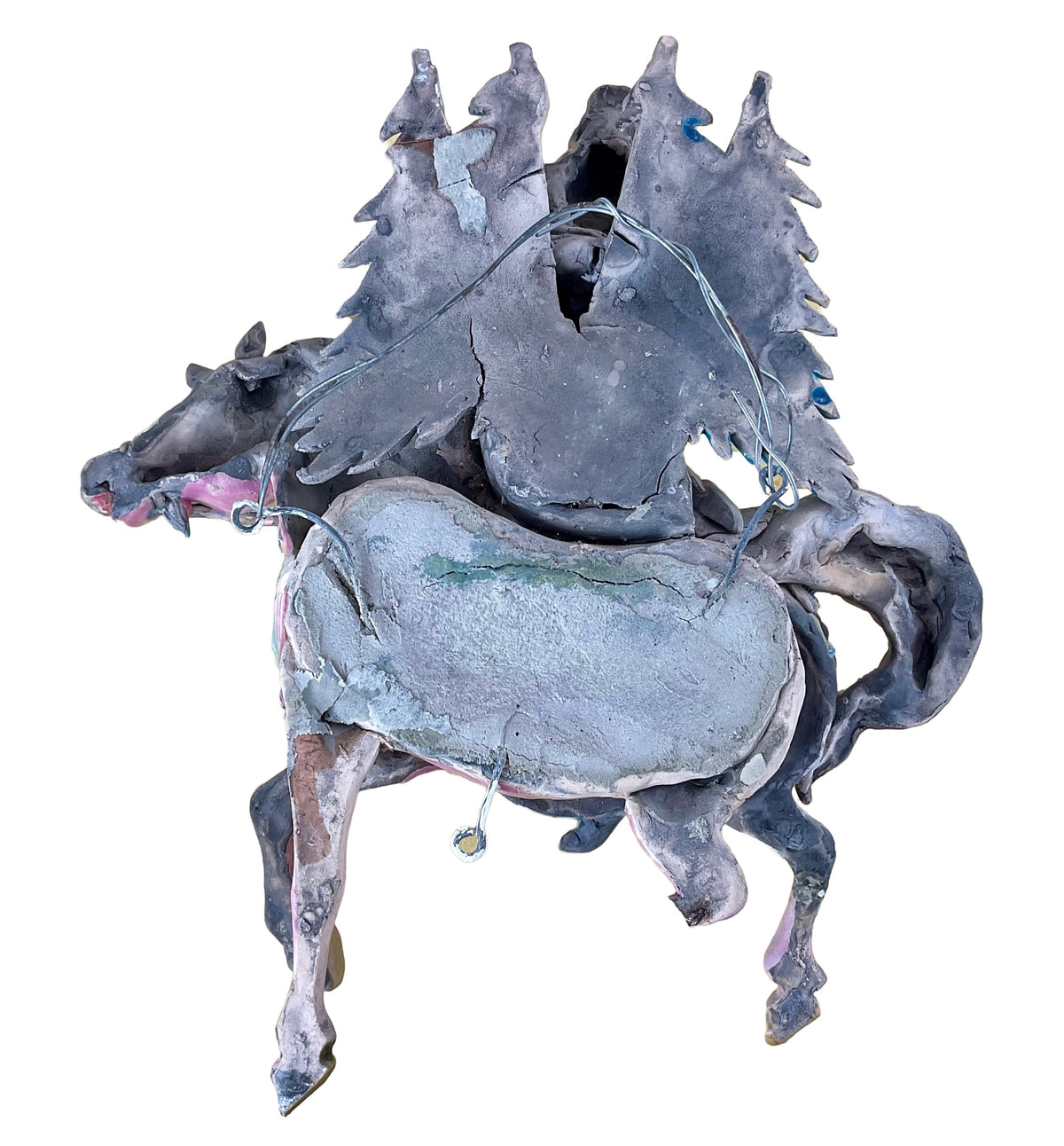 Antique Cochin Ware Warrior Horsemen, Pair — Vietnamese Temple Roof Tiles, 19th Century
