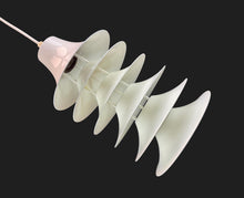 Load image into Gallery viewer, Modern pendant light with white glass shades on a black background