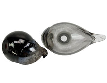 Load image into Gallery viewer, Two glass birds, one black and one gray, on a white background