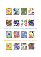 Load image into Gallery viewer, Collection of colorful fabric swatches with text on a white background