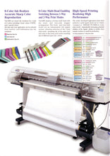Load image into Gallery viewer, Wide-format printer with ink cartridges and technical specifications on a white background