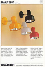 Load image into Gallery viewer, Three wall-mounted lights in yellow, white, and red with black fixture on a beige background. Brand 'Fog & Mårup' is visible.