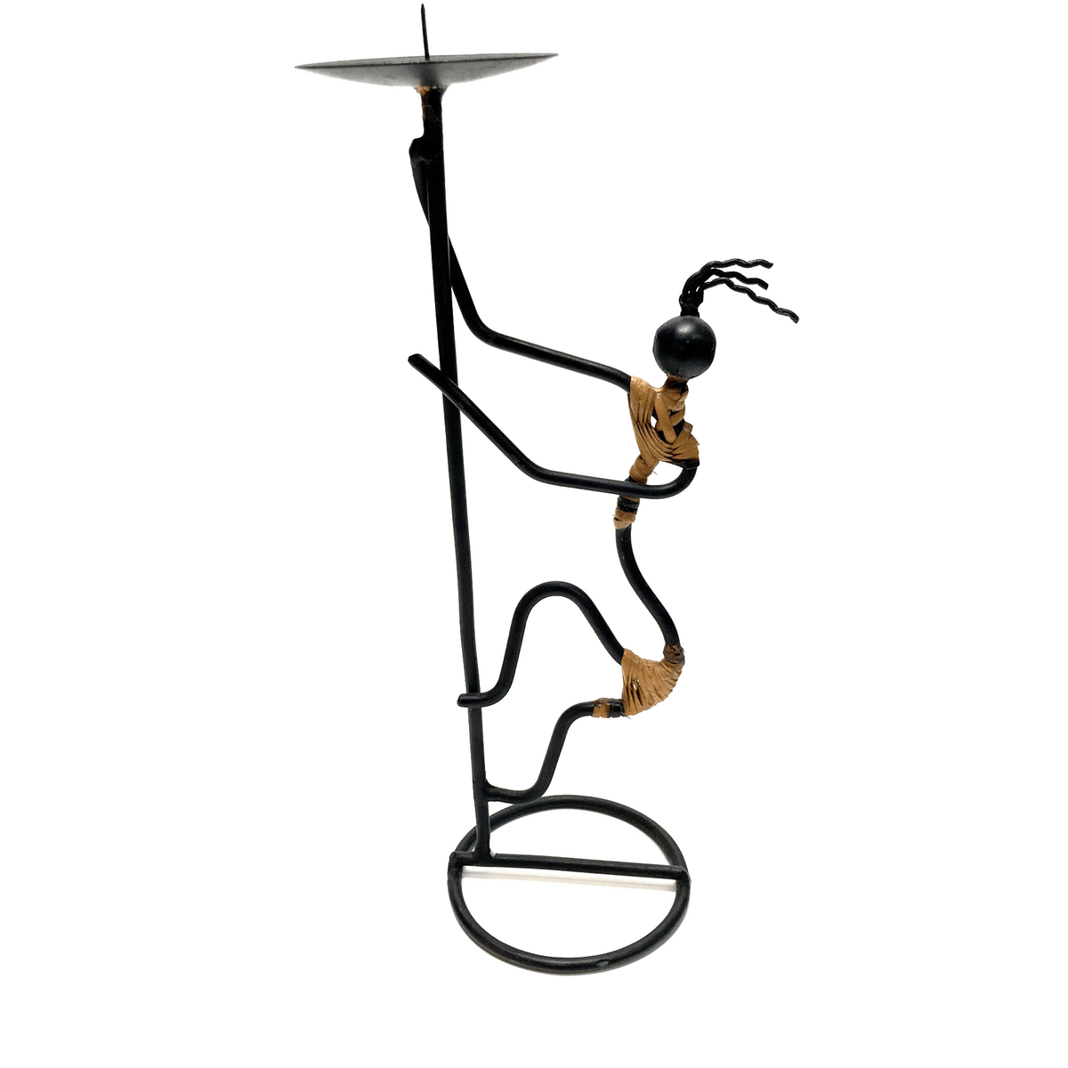 Decorative metal sculpture of a figure on a white background