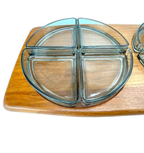 Load image into Gallery viewer, Digsmed Teak Cabaret tray with 8 Holmegaard display glass in two circles, 1960s