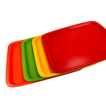 Load image into Gallery viewer, Set of four colorful trays in red, green, yellow, and orange on a white background