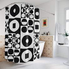Load image into Gallery viewer, Shower Curtain ROUND SQUARE - Black & White | inspired by Vintage Scandinavian Design - MOJO Shop