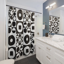 Load image into Gallery viewer, Shower Curtain ROUND SQUARE - Black & White | inspired by Vintage Scandinavian Design - MOJO Shop