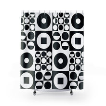 Load image into Gallery viewer, Shower Curtain ROUND SQUARE - Black & White | inspired by Vintage Scandinavian Design - MOJO Shop