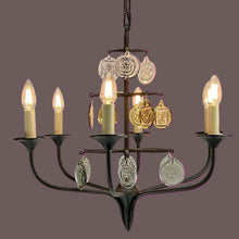 Load image into Gallery viewer, Svend Aage Holm Sørensen Viking 6 - Arm Cast Iron Chandelier, Amber Glass, 1960s - MOJO Shop
