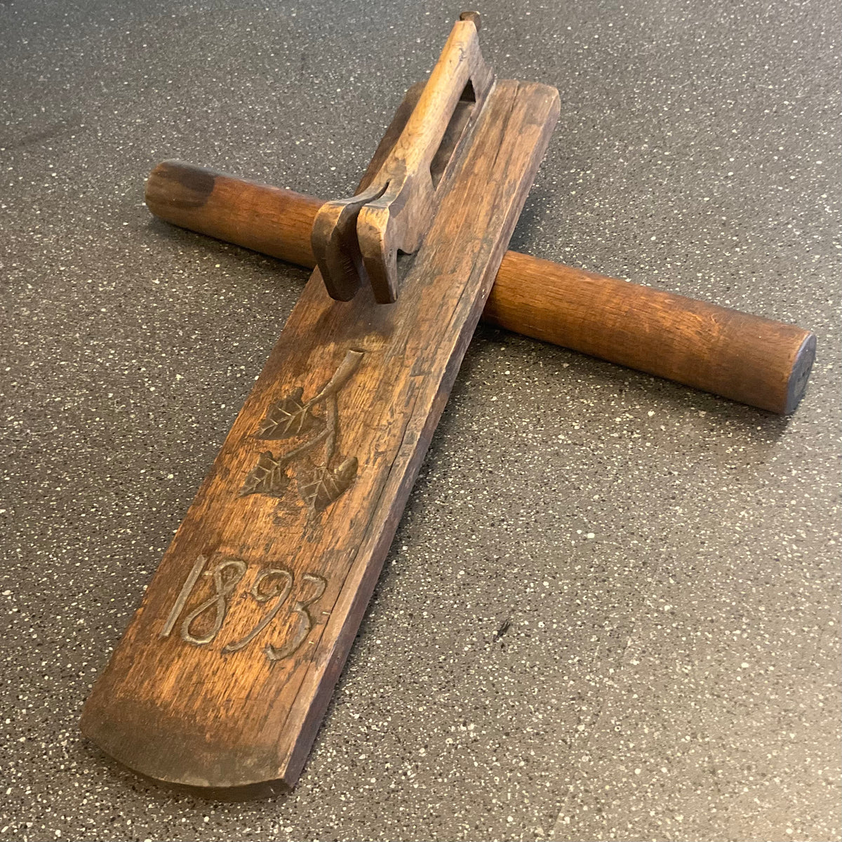 Antique Carved Mangle Board & Roller — Dated 1893, Complete Set