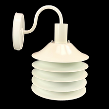 Load image into Gallery viewer, White wall-mounted lamp with a unique design on a black background. This rare vintage Danish lamp is a statement piece for collectors and interior enthusiasts, blending minimalist aesthetics with functional elegance.
