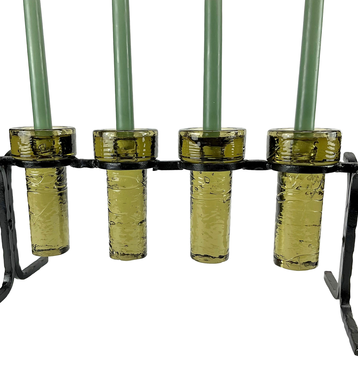 Kjell Engman for Kosta Boda Iron & Glass 4-Cylinder Candleholder — Sweden 1970s