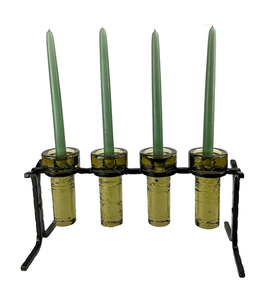 Kjell Engman for Kosta Boda Iron & Glass 4-Cylinder Candleholder — Sweden 1970s