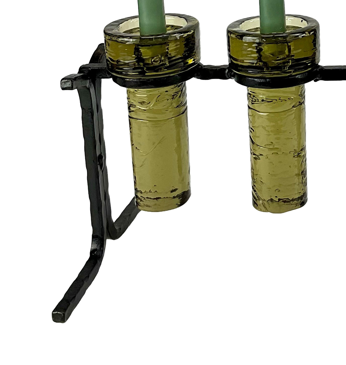 Kjell Engman for Kosta Boda Iron & Glass 4-Cylinder Candleholder — Sweden 1970s