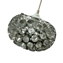 Load image into Gallery viewer, Metallic pendant light with cylindrical design on a white background
