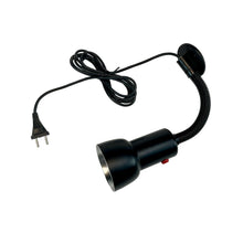 Load image into Gallery viewer, Black lamp with flexible neck and plug on a white background
