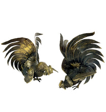 Load image into Gallery viewer, Two bronze rooster sculptures facing each other on a white background
