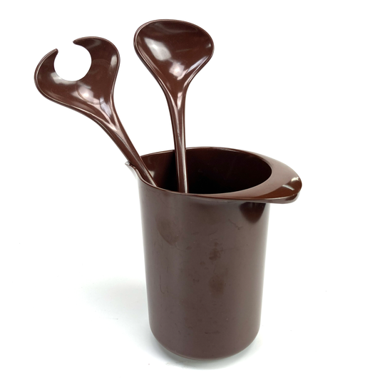 Brown jar salad spoon and fork