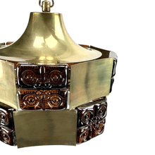 Load image into Gallery viewer, A beautiful retro Claus Bolby pendant light featuring a patinated brass body and a smoked glass insert. The lamp is fully intact and in excellent vintage condition.
