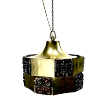 Load image into Gallery viewer, A beautiful retro Claus Bolby pendant light featuring a patinated brass body and a smoked glass insert. The lamp is fully intact and in excellent vintage condition.
