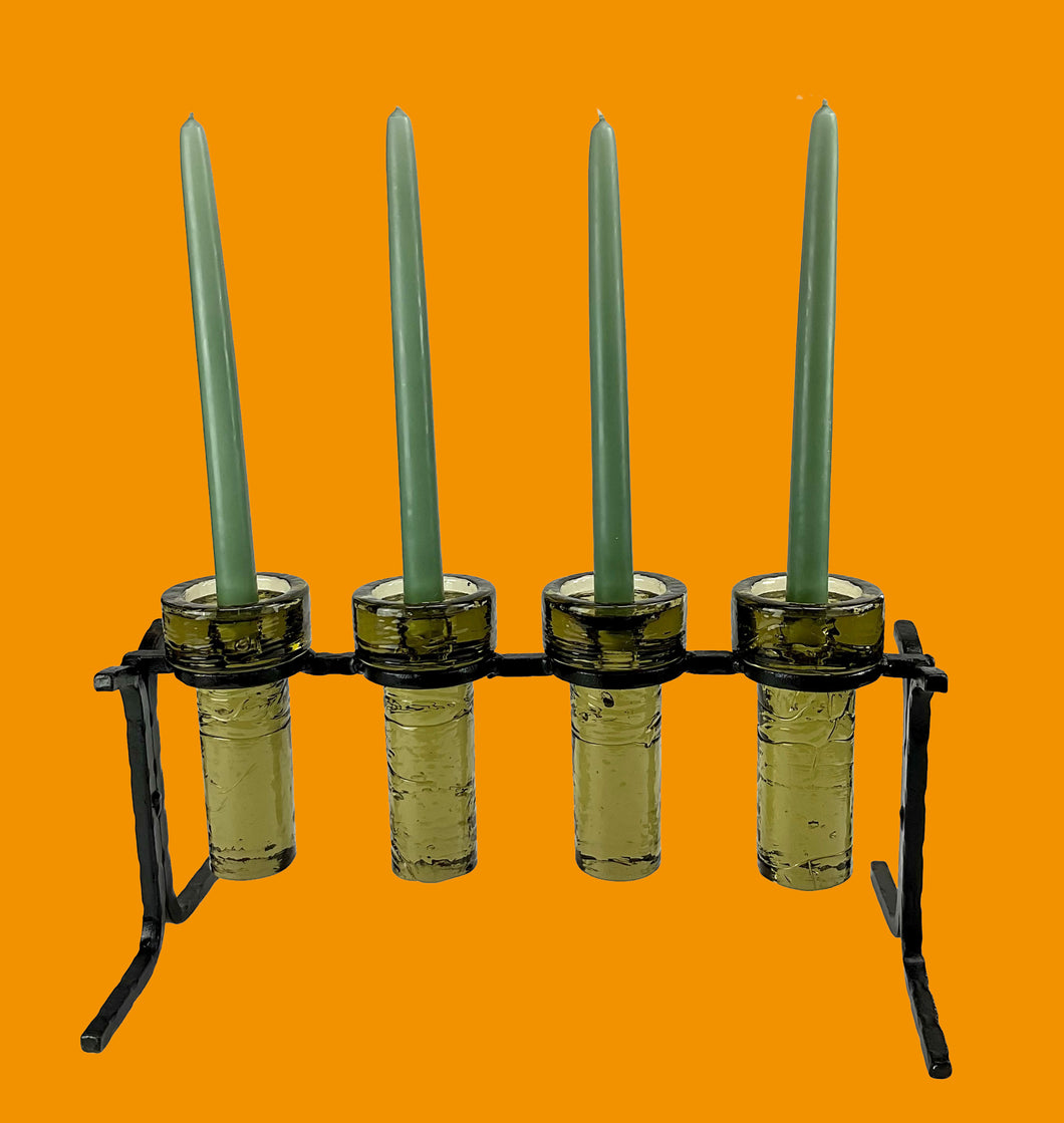 Vintage 1970s Swedish Iron 4-Cylinder Candleholder by Kjell Engman for Kosta Boda – Midcentury Scandinavian Modern