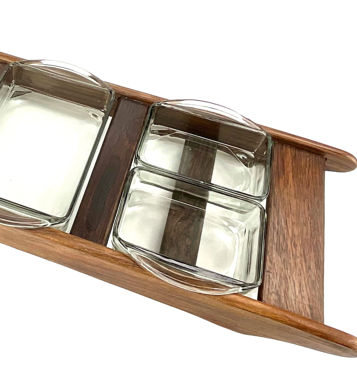 Rosewood Cabaretbakke med 4 Holmegaard Røggrå Glas — Danmark 1960'erne