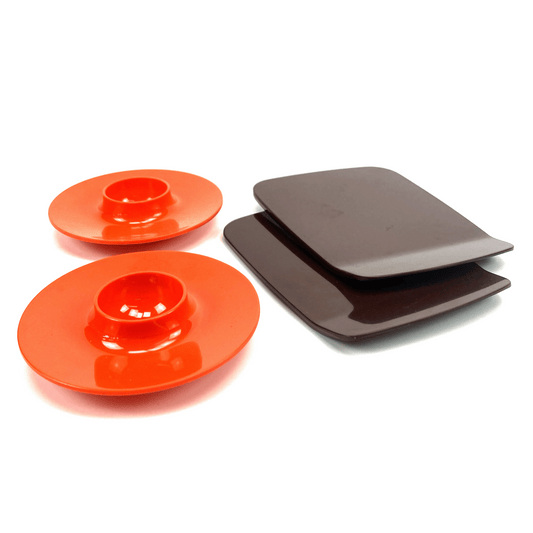 ROSTI Mepal – Vintage Danish Design Set | 2 Sandwich Boards & 2 Egg Cups | Orange & Brown