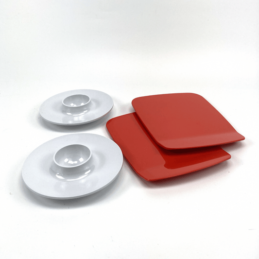 ROSTI Mepal – Vintage Danish Design Set | 2 Sandwich Boards & 2 Egg Cups | White & Red