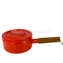 Load image into Gallery viewer, Red measuring cup with wooden handle on a white background, featuring Bendixen Mikael Decor branding.
