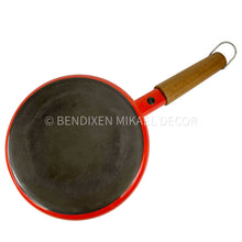 Load image into Gallery viewer, Red frying pan with a wooden handle on a white background, featuring the brand 'Bendixen Mikael Decor'.
