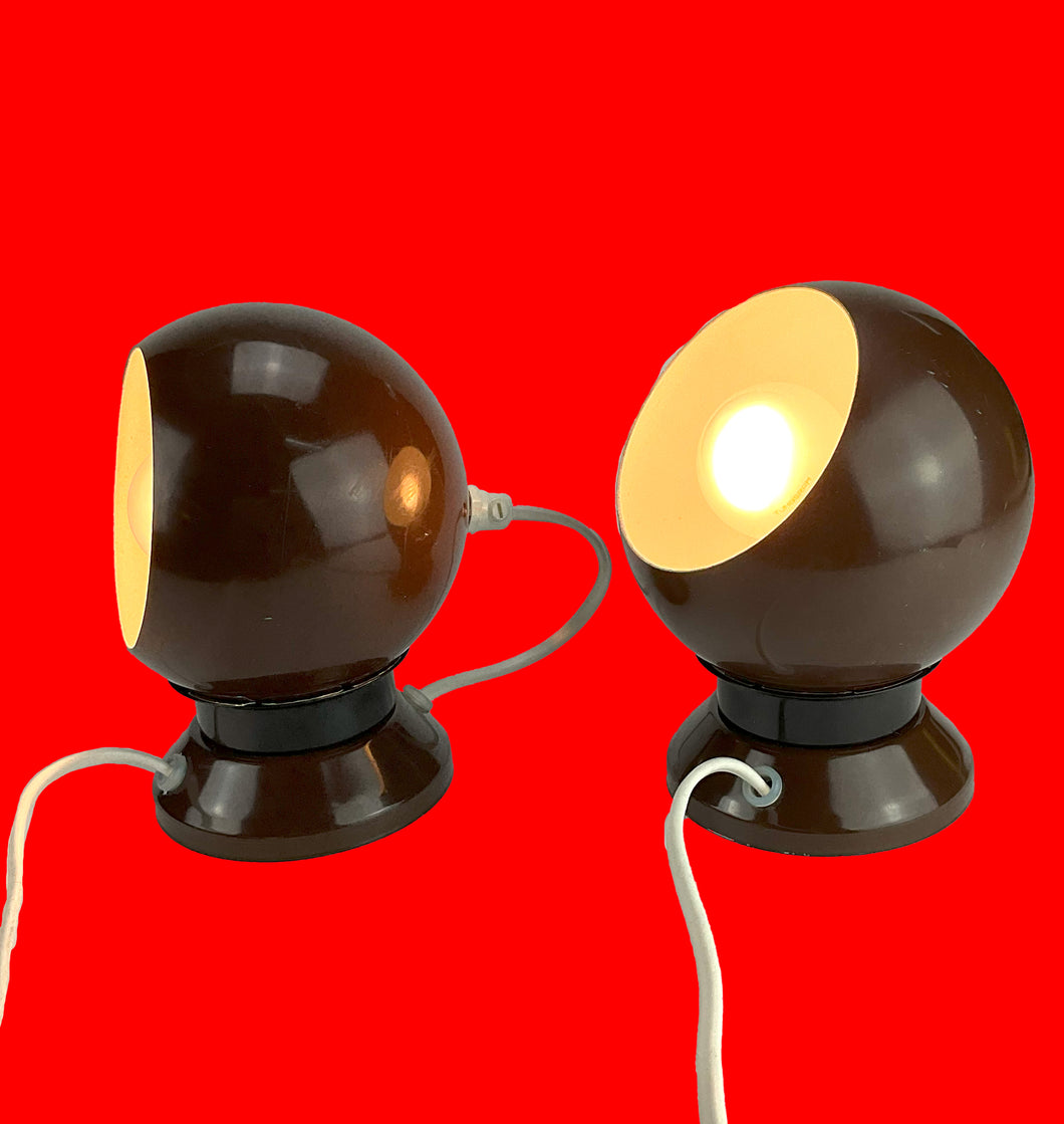 Hamalux Denmark Pair of Iconic Brown Eye Ball Table Lamps, Sold as a set.