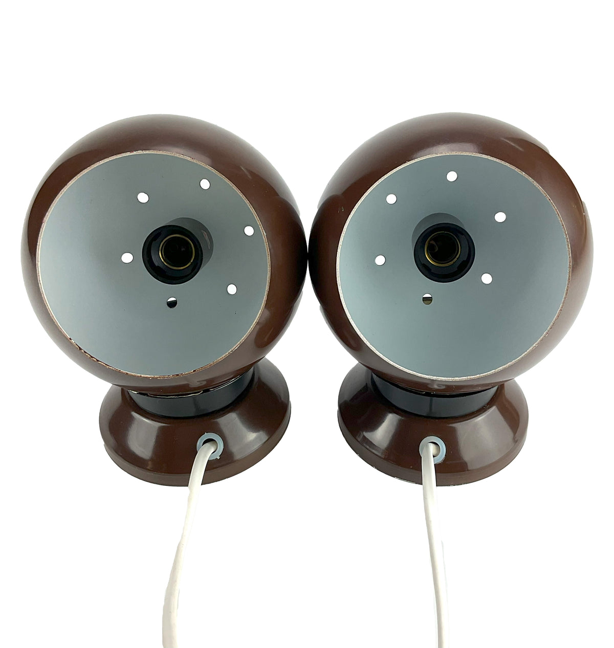 Hamalux Denmark Pair of Iconic Brown Eye Ball Table Lamps, Sold as a set.