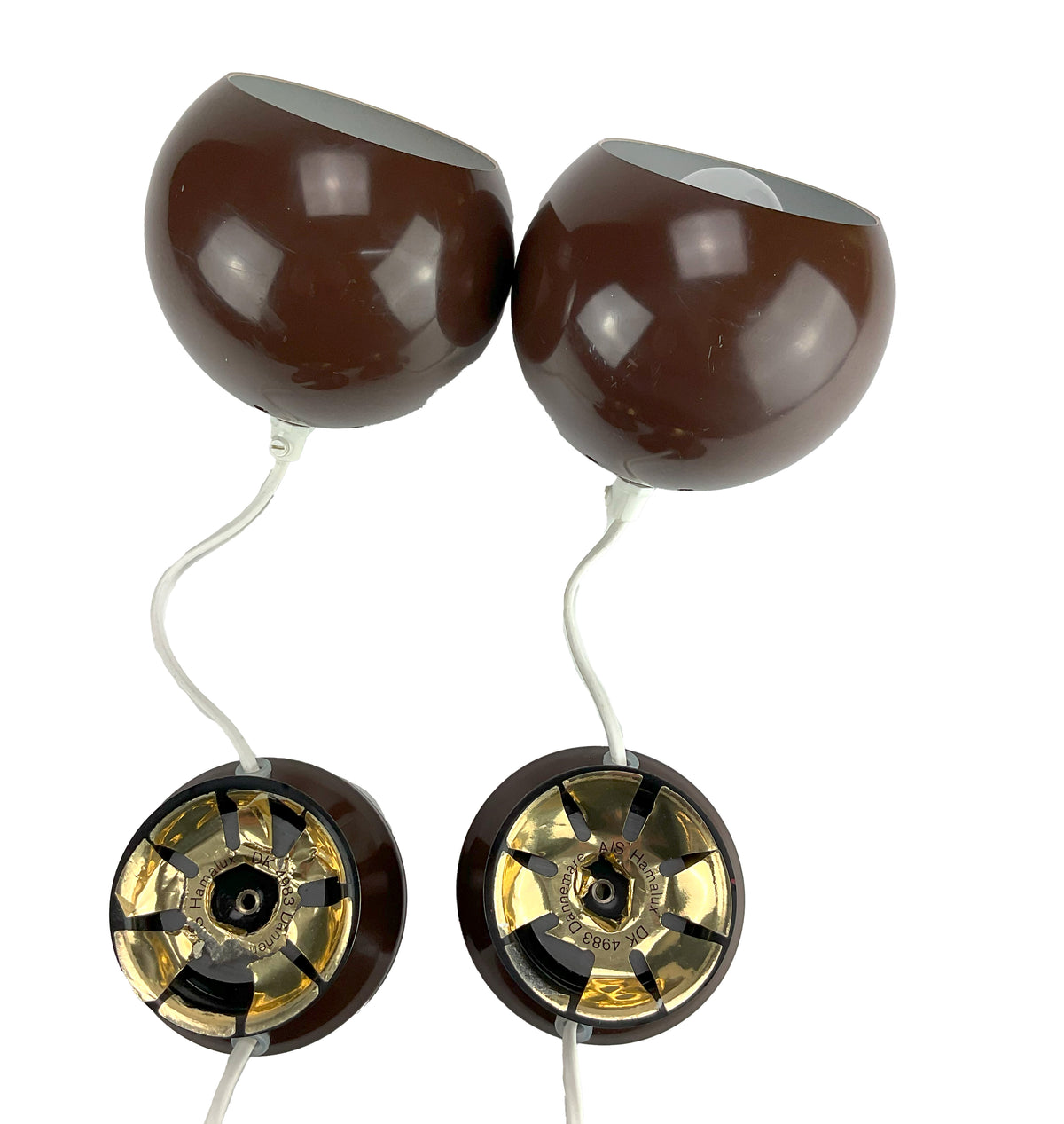 Hamalux Denmark Pair of Iconic Brown Eye Ball Table Lamps, Sold as a set.
