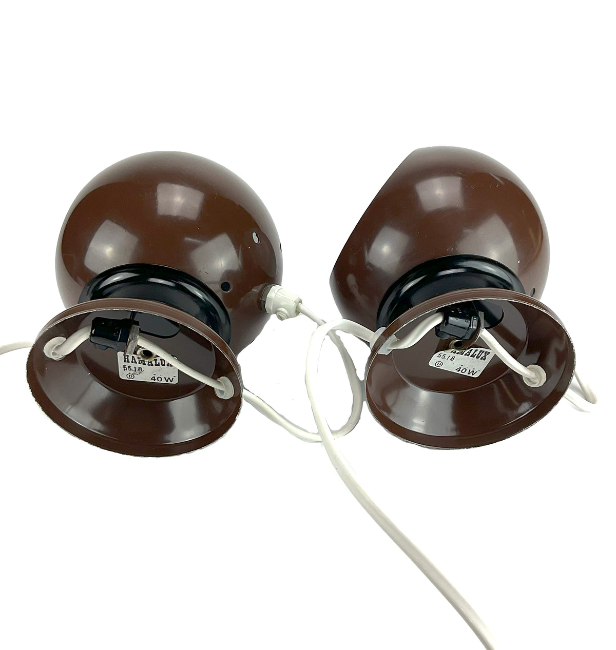 Hamalux Denmark Pair of Iconic Brown Eye Ball Table Lamps, Sold as a set.