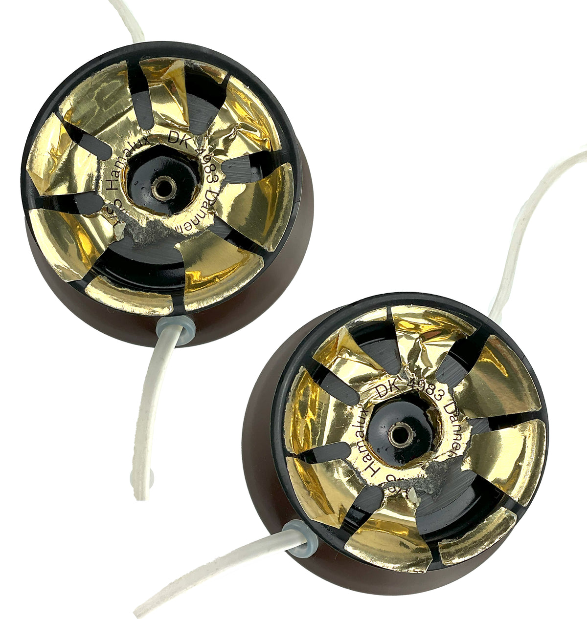 Hamalux Denmark Pair of Iconic Brown Eye Ball Table Lamps, Sold as a set.
