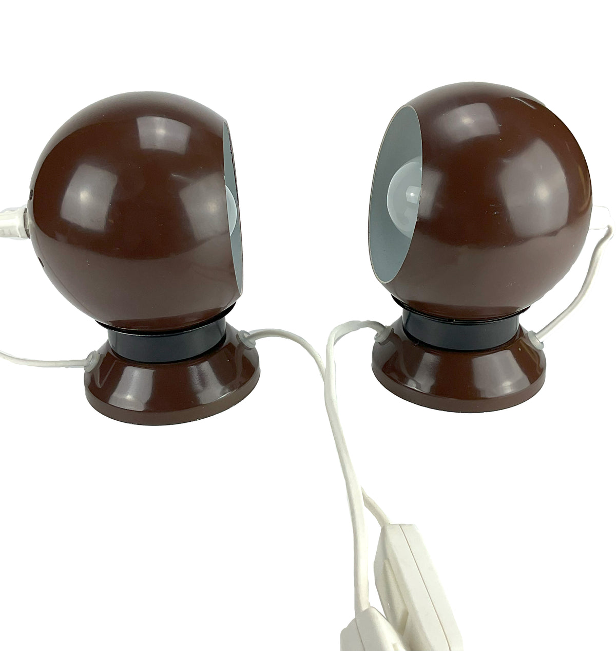 Hamalux Denmark Pair of Iconic Brown Eye Ball Table Lamps, Sold as a set.